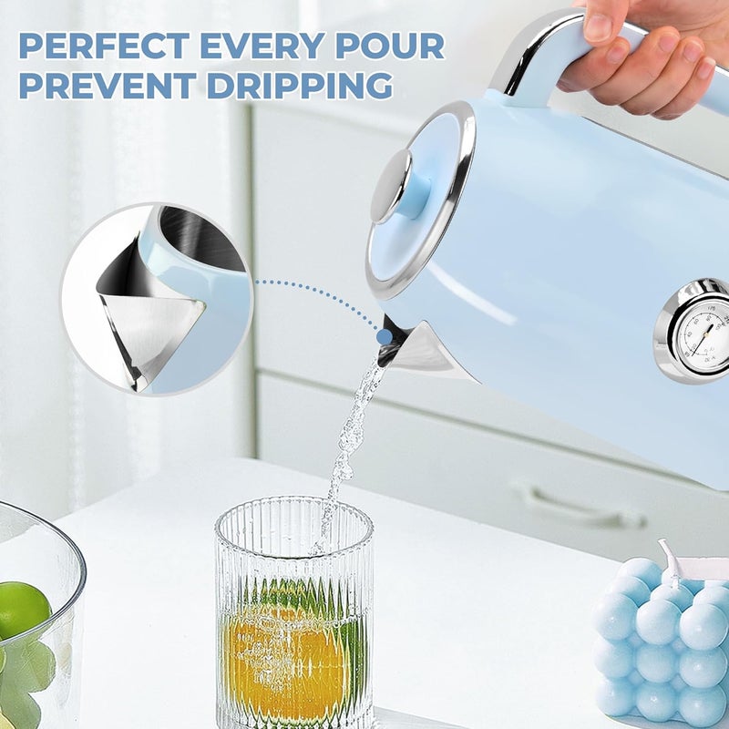 susteas Electric Kettle - 57oz Hot Tea Kettle Water Boiler with Thermometer, 1500W Fast Heating Stainless Steel Tea Pot, Cordless with LED Indicator, Auto Shut-Off & Boil Dry Protection, Blue - Image 4